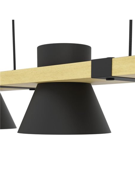 Lámpara colgante de madera y acero negro MACCLES, 3 Luces E27