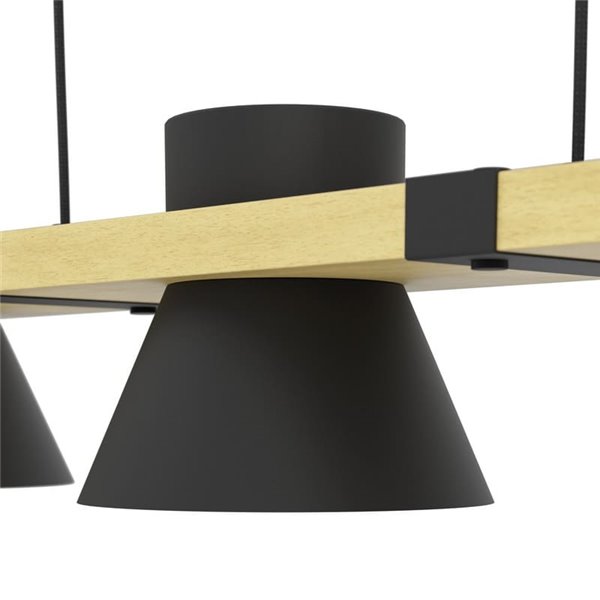 Lámpara colgante de madera y acero negro MACCLES, 3 Luces E27
