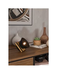 Lámpara de mesa con base de madera y metal negro MACCLES, E27  2