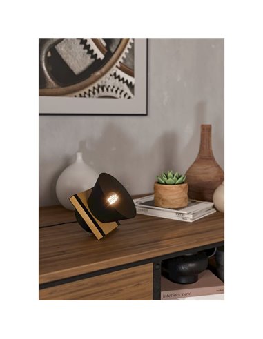 Lámpara de mesa con base de madera y metal negro MACCLES, E27 