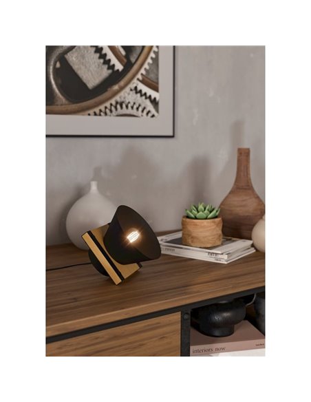 Lámpara de mesa con base de madera y metal negro MACCLES, E27 