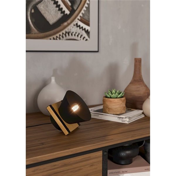Lámpara de mesa con base de madera y metal negro MACCLES, E27 