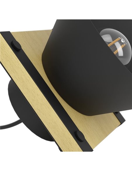 Lámpara de mesa con base de madera y metal negro MACCLES, E27 