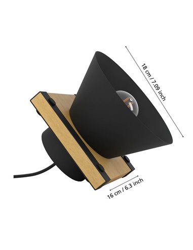 Candeeiro de mesa com base em madeira e metal preto MACCLES, E27