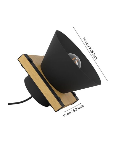 Lámpara de mesa con base de madera y metal negro MACCLES, E27 