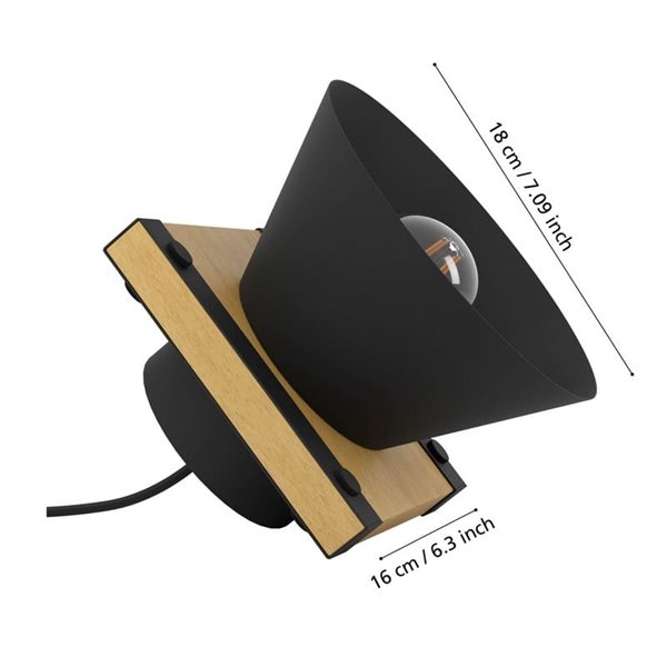 Lampe de table avec base en bois et métal noir MACCLES, E27