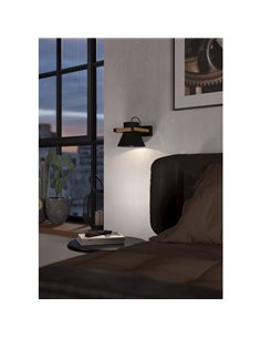 Applique murale MACCLES en acier noir et bois, E27 2