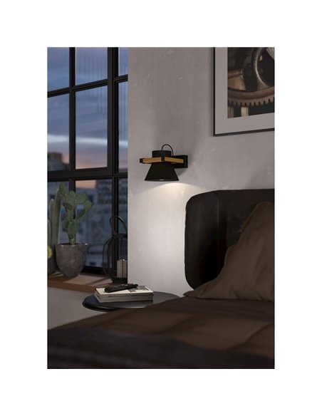 Aplique de pared madera y acero negro MACCLES, E27