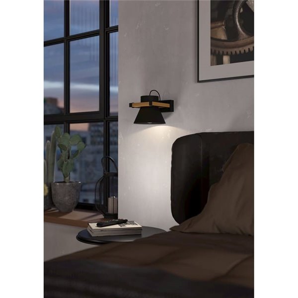 Aplique de pared madera y acero negro MACCLES, E27