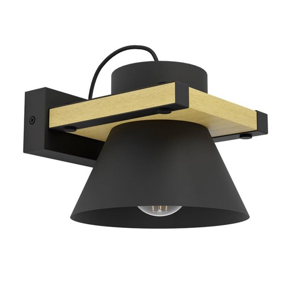 Aplique de pared madera y acero negro MACCLES, E27