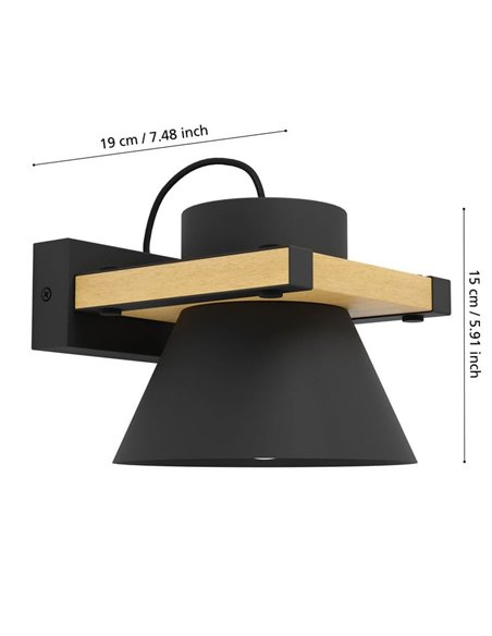 Aplique de pared madera y acero negro MACCLES, E27