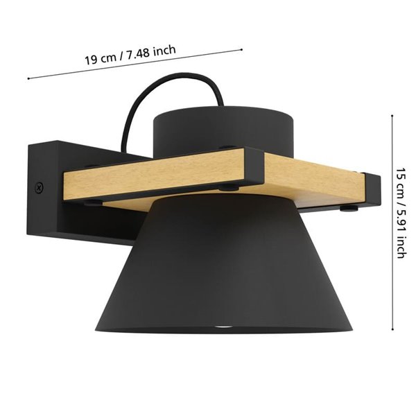 Aplique de pared madera y acero negro MACCLES, E27