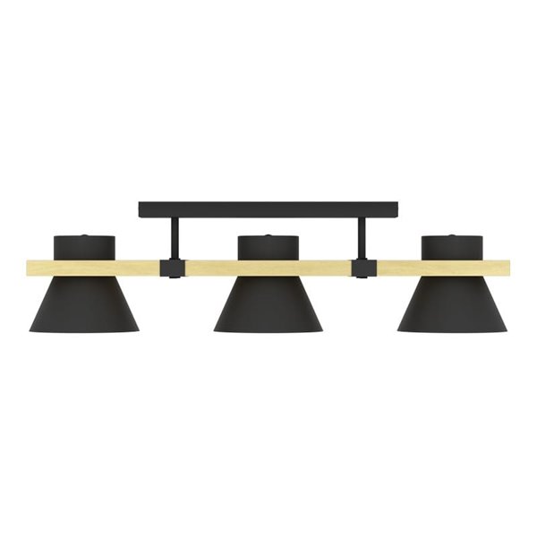 Lámpara de techo con base en madera y 3 portalámparas de metal negro MACCLES, E27