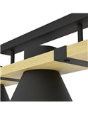 Candeeiro de teto com base de madeira e 3 casquilhos de metal preto MACCLES, E27
