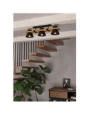Lámpara de techo con base en madera y 3 portalámparas de metal negro MACCLES, E27
