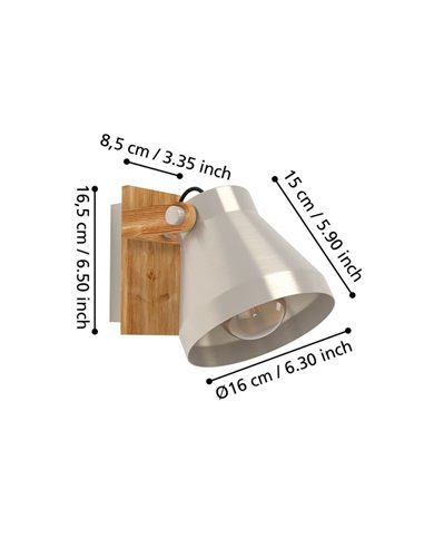 Aplique de pared y techo CAWTON, madera y metal color crema, E27