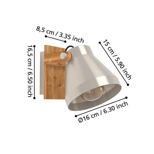Aplique de pared y techo CAWTON, madera y metal color crema, E27