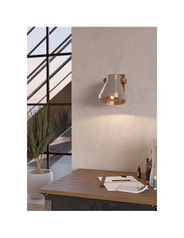 Aplique de pared y techo CAWTON, madera y metal color crema, E27
