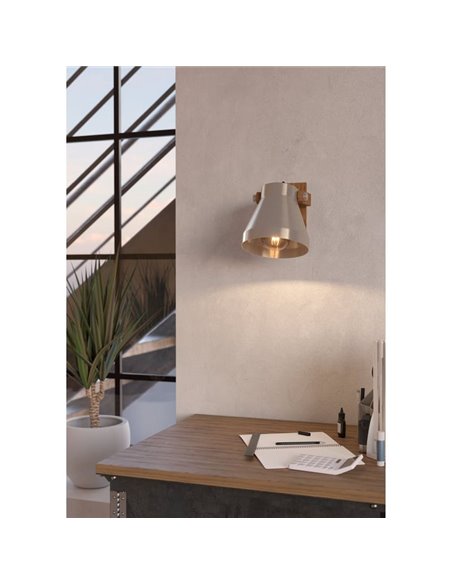 Aplique de pared y techo CAWTON, madera y metal color crema, E27