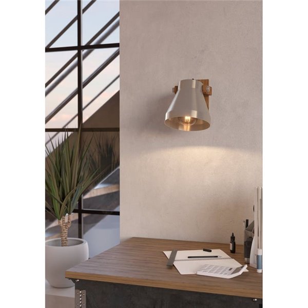 Aplique de pared y techo CAWTON, madera y metal color crema, E27