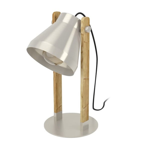 Lampe à poser CAWTON, bois crème et métal, E27, abat-jour rotatif