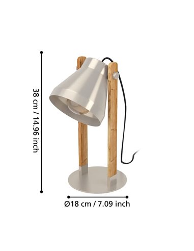 Lámpara de mesa CAWTON, de madera y metal color crema, E27, pantalla giratoria