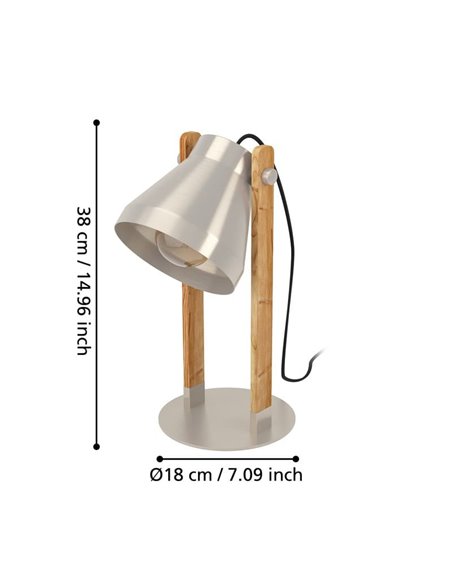 Lámpara de mesa CAWTON, de madera y metal color crema, E27, pantalla giratoria