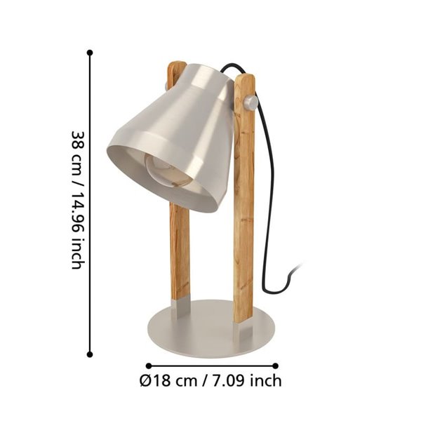 Lámpara de mesa CAWTON, de madera y metal color crema, E27, pantalla giratoria