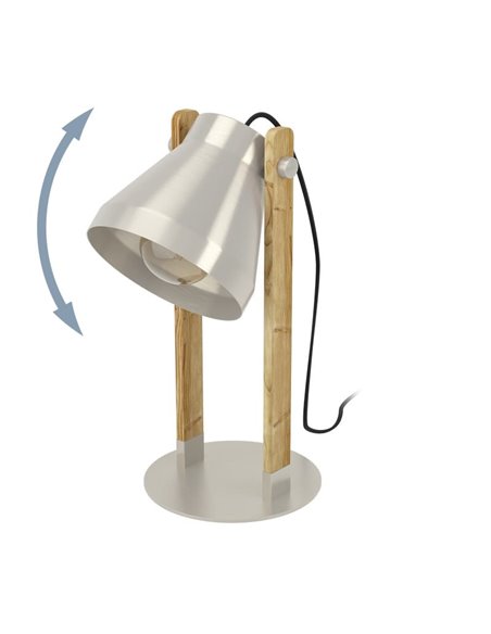 Candeeiro de mesa CAWTON, madeira creme e metal, E27, abajur giratório