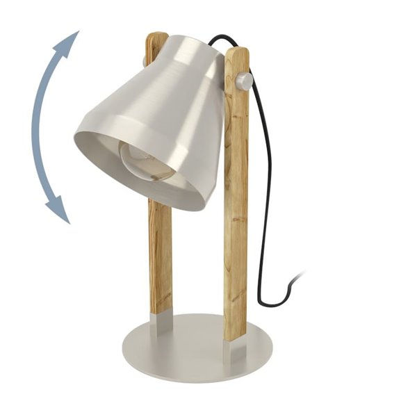 Lámpara de mesa CAWTON, de madera y metal color crema, E27, pantalla giratoria