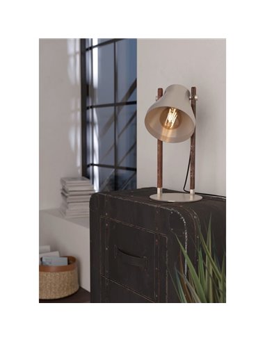 Lámpara de mesa CAWTON, de madera y metal color crema, E27, pantalla giratoria