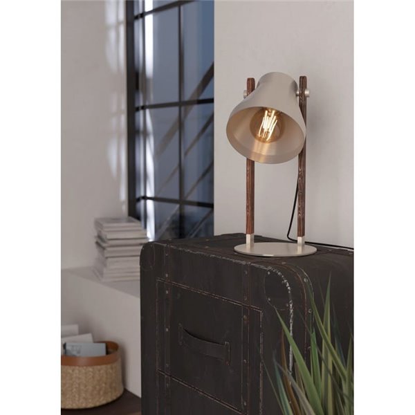 Candeeiro de mesa CAWTON, madeira creme e metal, E27, abajur giratório