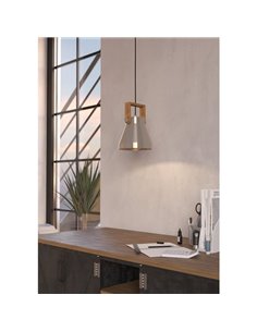 Lámpara colgante de 1 Luz E27 CAWTON, madera y metal crema 2