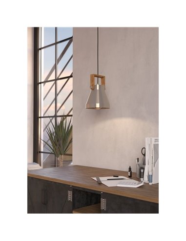 Suspension 1 Lumière E27 CAWTON, bois et métal crème