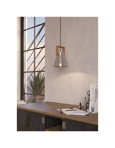 Lámpara colgante de 1 Luz E27 CAWTON, madera y metal crema