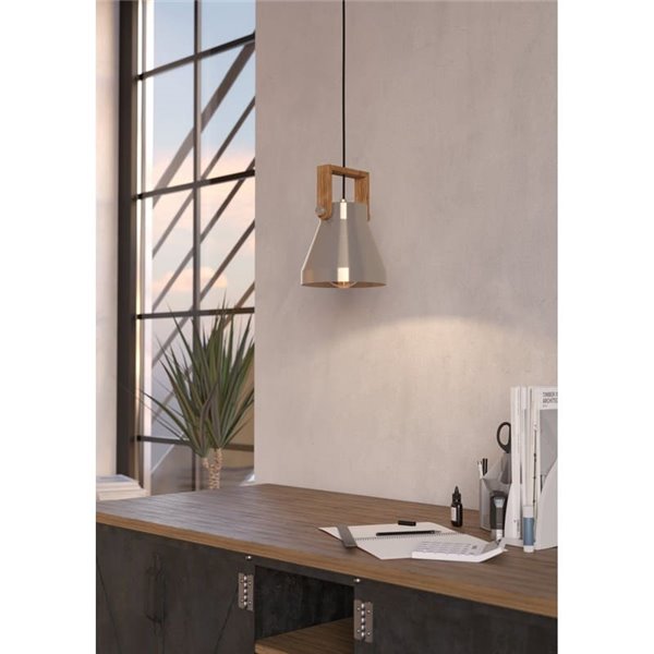 Lámpara colgante de 1 Luz E27 CAWTON, madera y metal crema
