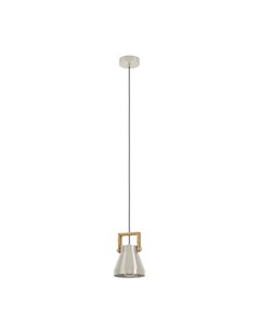 Suspension 1 Lumière E27 CAWTON, bois et métal crème