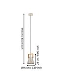 Lámpara colgante de 1 Luz E27 CAWTON, madera y metal crema