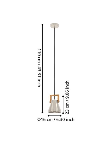 Lámpara colgante de 1 Luz E27 CAWTON, madera y metal crema