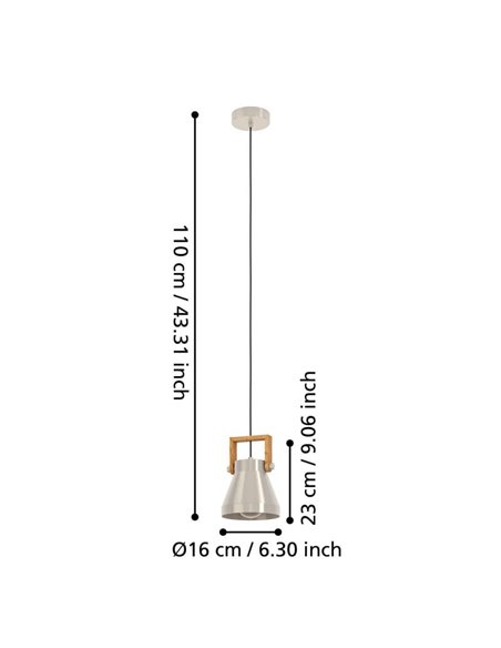Lámpara colgante de 1 Luz E27 CAWTON, madera y metal crema