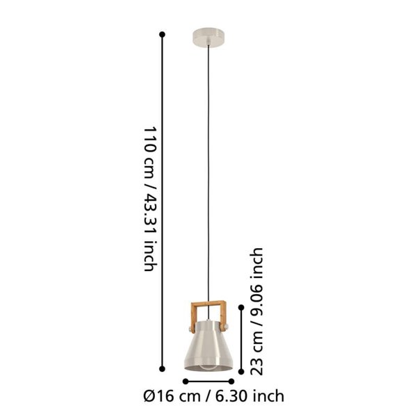 Lámpara colgante de 1 Luz E27 CAWTON, madera y metal crema