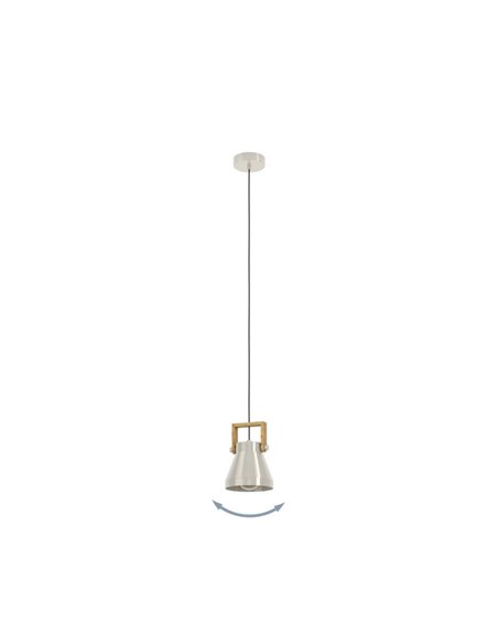 Suspension 1 Lumière E27 CAWTON, bois et métal crème