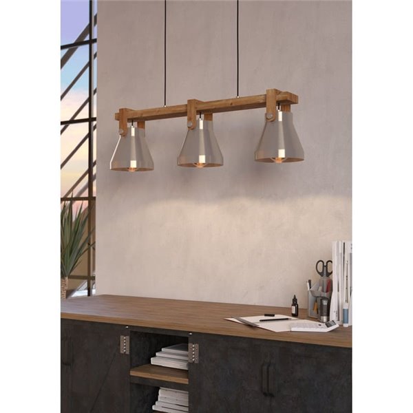 Lámpara colgante con 3 portalámparas E27 CAWTON, madera y metal color crema