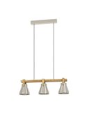 Lámpara colgante con 3 portalámparas E27 CAWTON, madera y metal color crema