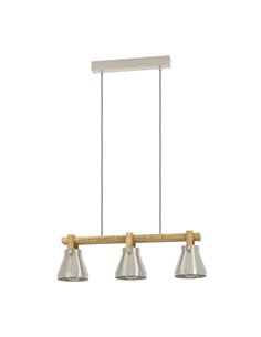 Suspension avec 3 douilles E27 CAWTON, bois et métal crème