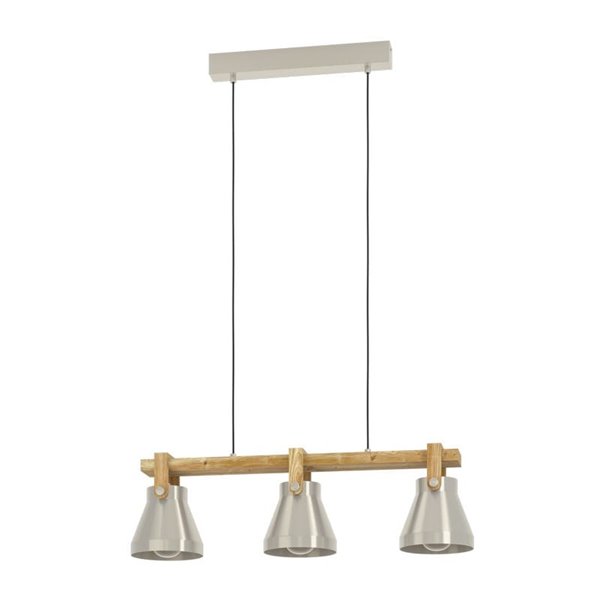 Lámpara colgante con 3 portalámparas E27 CAWTON, madera y metal color crema