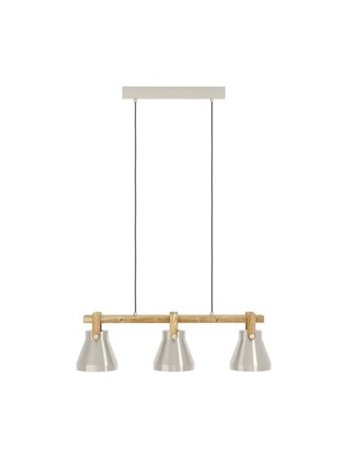 Luminária pendente com 3 casquilhos E27 CAWTON, madeira e metal creme
