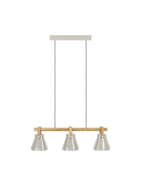 Lámpara colgante con 3 portalámparas E27 CAWTON, madera y metal color crema