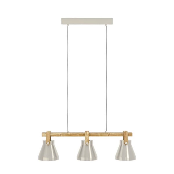 Lámpara colgante con 3 portalámparas E27 CAWTON, madera y metal color crema