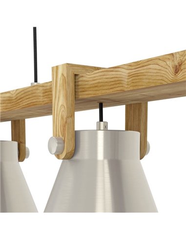 Luminária pendente com 3 casquilhos E27 CAWTON, madeira e metal creme